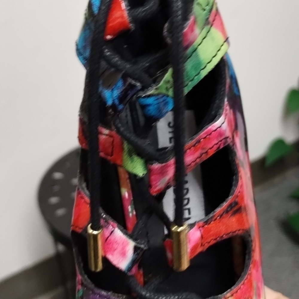 Steve Madden Cythiaa Multi-Color Open Toe Lace Up Heels Sz 5.5 M Beautful - Picture 11 of 16